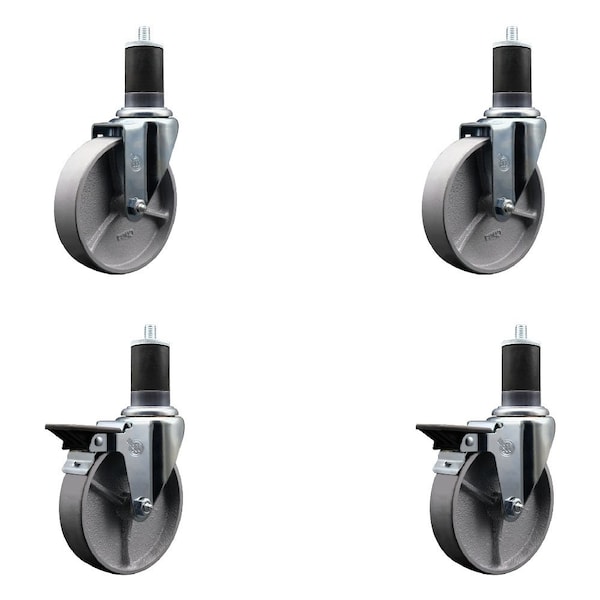 Service Caster 5'' Semi Steel Wheel Swivel 1-5/8'' Expanding Stem Caster Set 2 Brakes, 4PK SCC-EX20S514-SSS-2-PLB-2-158 - main